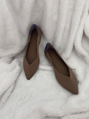 Rothy's Brown Pointed Knit Flats with Blue Trim